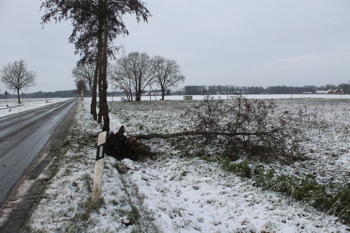 Verkehrsunfall in Großenvörde: Fahrer kollidiert mit Baum auf Glatteis