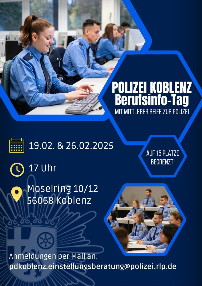 Berufsinfo-Tag bei der Polizei Koblenz: Jetzt noch Plätze sichern!