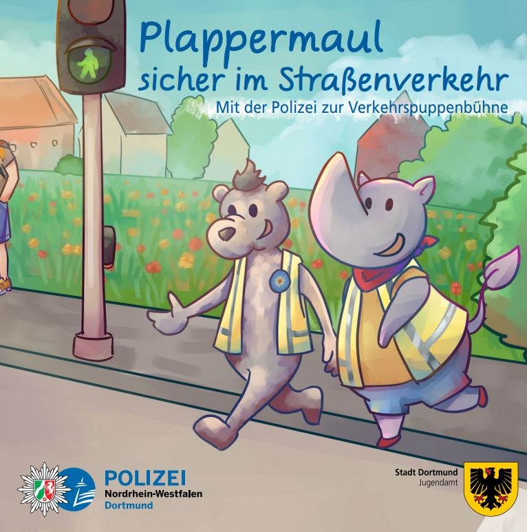 Sprechendes Nashorn  Plappermaul  bringt Kinder sicher durch den Verkehr!