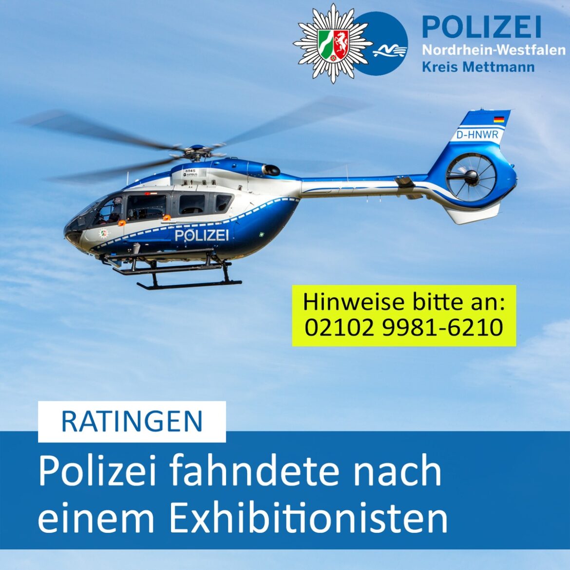 Fahndung nach Exhibitionist: Polizei sucht Zeugen in Ratingen!